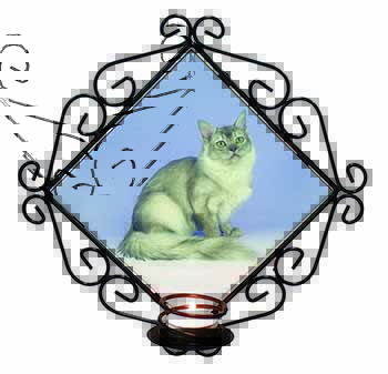 Silver Coat Tiffanie Cat Wrought Iron Wall Art Candle Holder