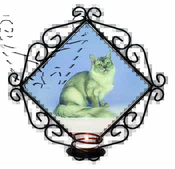 Silver Coat Tiffanie Cat Wrought Iron Wall Art Candle Holder