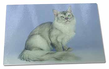 Large Glass Cutting Chopping Board Silver Coat Tiffanie Cat