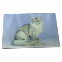 Large Glass Cutting Chopping Board Silver Coat Tiffanie Cat