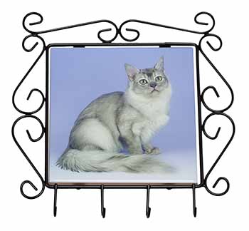 Silver Coat Tiffanie Cat Wrought Iron Key Holder Hooks