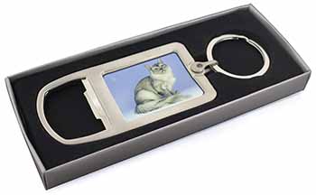 Silver Coat Tiffanie Cat Chrome Metal Bottle Opener Keyring in Box