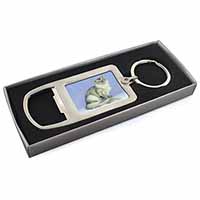 Silver Coat Tiffanie Cat Chrome Metal Bottle Opener Keyring in Box