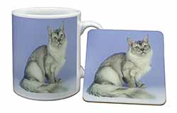 Silver Coat Tiffanie Cat Mug and Coaster Set