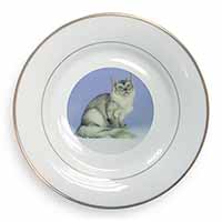 Silver Coat Tiffanie Cat Gold Rim Plate Printed Full Colour in Gift Box