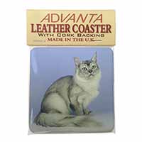 Silver Coat Tiffanie Cat Single Leather Photo Coaster