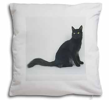 Black Turkish Angora Cat Soft White Velvet Feel Scatter Cushion