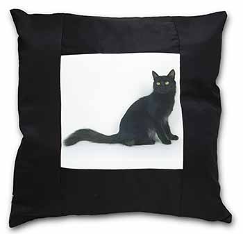 Black Turkish Angora Cat Black Satin Feel Scatter Cushion