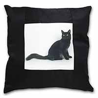 Black Turkish Angora Cat Black Satin Feel Scatter Cushion