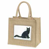 Black Turkish Angora Cat Natural/Beige Jute Large Shopping Bag