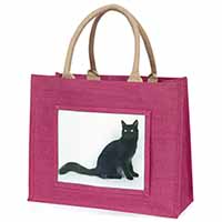 Black Turkish Angora Cat Large Pink Jute Shopping Bag