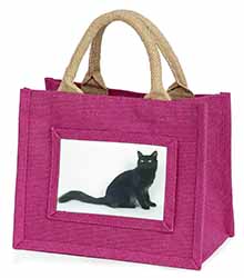 Black Turkish Angora Cat Little Girls Small Pink Jute Shopping Bag