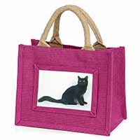Black Turkish Angora Cat Little Girls Small Pink Jute Shopping Bag
