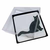 4x Black Turkish Angora Cat Picture Table Coasters Set in Gift Box