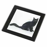 Black Turkish Angora Cat Black Rim High Quality Glass Coaster