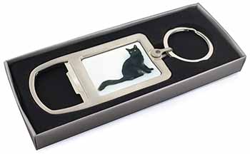 Black Turkish Angora Cat Chrome Metal Bottle Opener Keyring in Box