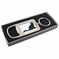 Black Turkish Angora Cat Chrome Metal Bottle Opener Keyring in Box