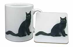 Black Turkish Angora Cat Mug and Coaster Set