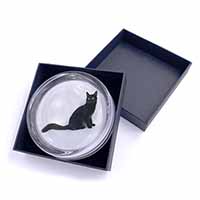 Black Turkish Angora Cat Glass Paperweight in Gift Box