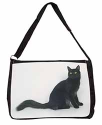 Black Turkish Angora Cat Large Black Laptop Shoulder Bag School/College