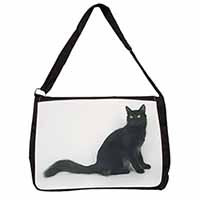 Black Turkish Angora Cat Large Black Laptop Shoulder Bag School/College