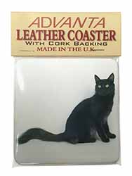 Black Turkish Angora Cat Single Leather Photo Coaster
