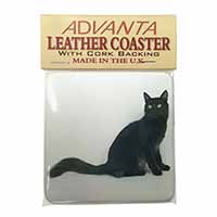 Black Turkish Angora Cat Single Leather Photo Coaster