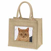 Pretty Ginger Cat Natural/Beige Jute Large Shopping Bag