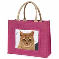 Pretty Ginger Cat Large Pink Jute Shopping Bag