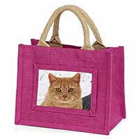 Pretty Ginger Cat Little Girls Small Pink Jute Shopping Bag