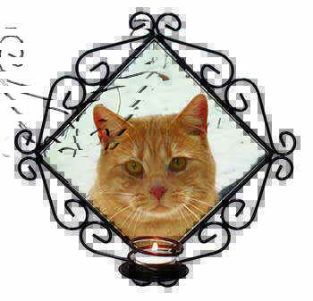 Pretty Ginger Cat Wrought Iron Wall Art Candle Holder