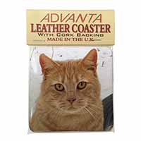 Pretty Ginger Cat Single Leather Photo Coaster