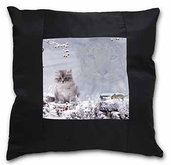 Spirit Cat on Kitten Watch Black Satin Feel Scatter Cushion