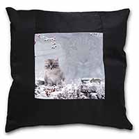 Spirit Cat on Kitten Watch Black Satin Feel Scatter Cushion