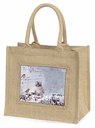 Spirit Cat on Kitten Watch Natural/Beige Jute Large Shopping Bag