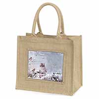 Spirit Cat on Kitten Watch Natural/Beige Jute Large Shopping Bag