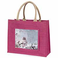 Spirit Cat on Kitten Watch Large Pink Jute Shopping Bag