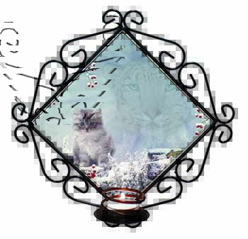 Spirit Cat on Kitten Watch Wrought Iron Wall Art Candle Holder