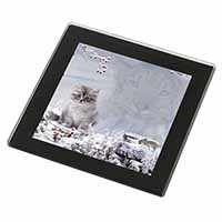 Spirit Cat on Kitten Watch Black Rim High Quality Glass Coaster