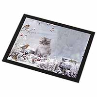 Spirit Cat on Kitten Watch Black Rim High Quality Glass Placemat