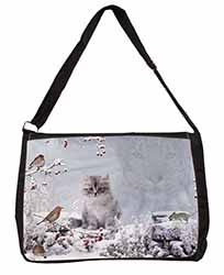 Spirit Cat on Kitten Watch Large Black Laptop Shoulder Bag School/College