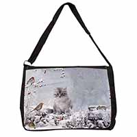 Spirit Cat on Kitten Watch Large Black Laptop Shoulder Bag School/College