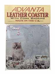 Spirit Cat on Kitten Watch Single Leather Photo Coaster