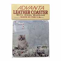 Spirit Cat on Kitten Watch Single Leather Photo Coaster