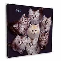 Cute Kittens+Dragonfly Square Canvas 12"x12" Wall Art Picture Print