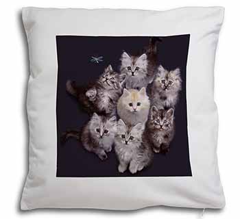 Cute Kittens+Dragonfly Soft White Velvet Feel Scatter Cushion