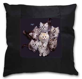 Cute Kittens+Dragonfly Black Satin Feel Scatter Cushion
