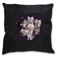 Cute Kittens+Dragonfly Black Satin Feel Scatter Cushion