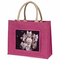 Cute Kittens+Dragonfly Large Pink Jute Shopping Bag
