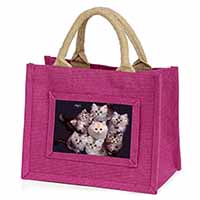 Cute Kittens+Dragonfly Little Girls Small Pink Jute Shopping Bag